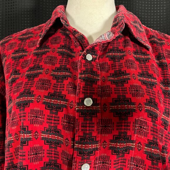 Pendleton Mens Corduroy Western Aztec Print Shirt Pearl Snap Up Pocket Shirt L - Picture 2 of 9